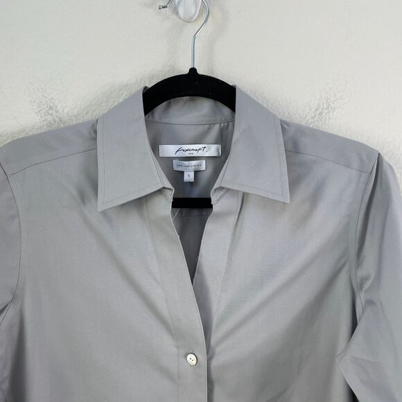 NEW Foxcroft Womens Small Silver Easy Care Solid Poplin No Iron Button Up Blouse - Picture 10 of 10